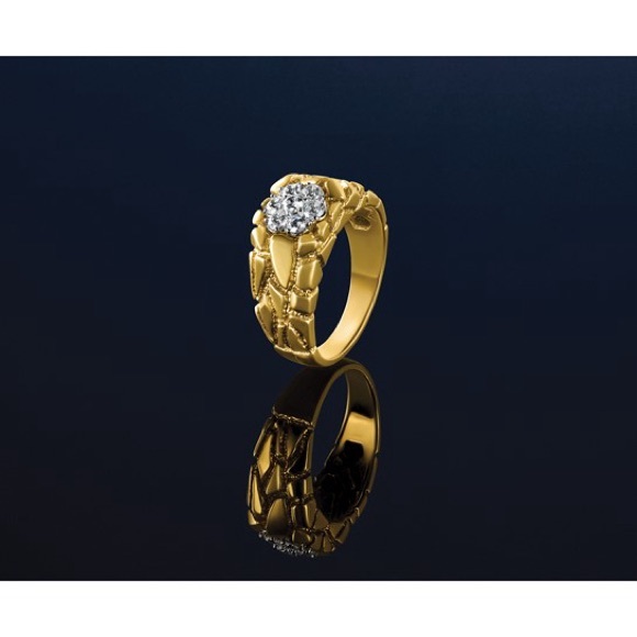 10K Two-tone IBGoodman Polished Nugget Cluster Diamond Men's Ring